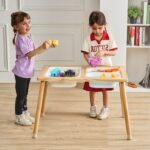 Sensory Table For Toddlers, Kids Activity Table With 3 Foldable Storage Bins & Double-Sided Board, Indoor Outdoor Play Sand And Water Table, Wooden Kids Sensory Table For Drawing Studying Dining - Image 3