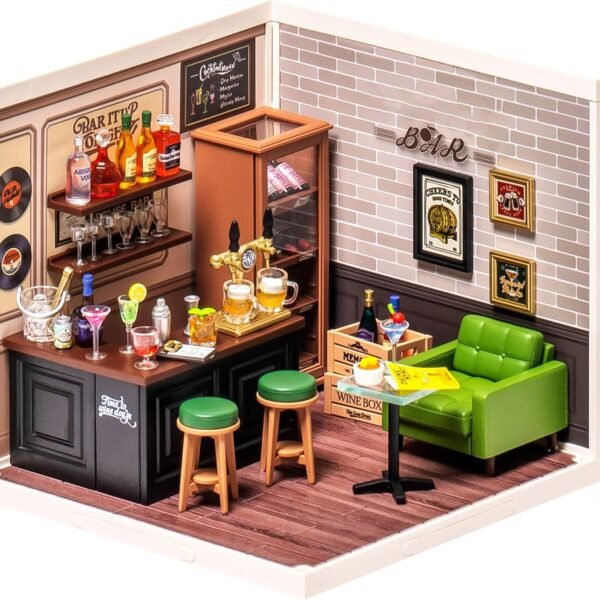 ROBOTIME DIY Miniature House Kit, Dollhouse Model Building Craft Kit With LED For Adults And Kids, Birthday Gift - Bar DW012