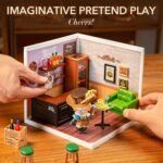ROBOTIME DIY Miniature House Kit, Dollhouse Model Building Craft Kit With LED For Adults And Kids, Birthday Gift - Bar DW012 - Image 10