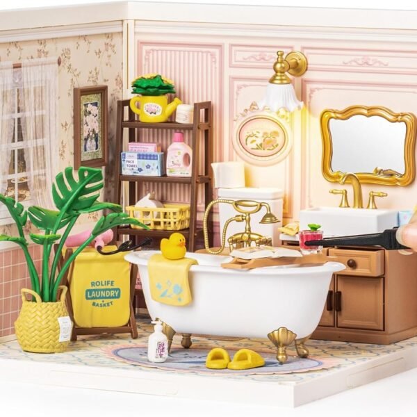 ROBOTIME DIY Miniature House Kit Dollhouse Model Building Craft Kit Birthday Creative Gifts For Adults Kids Girls Boys Pop-Bubble Bathroom