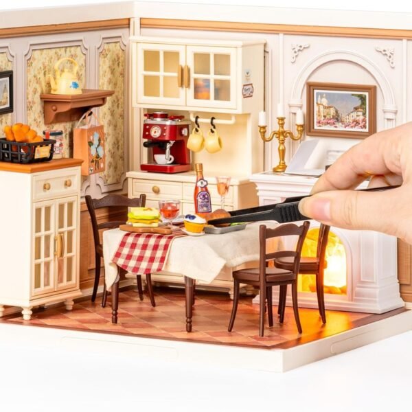 ROBOTIME DIY Miniature House Kit Dollhouse Model Building Craft Kit Birthday Creative Gifts For Adults Kids Girls Boys Warm Dining Room