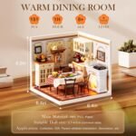 ROBOTIME DIY Miniature House Kit Dollhouse Model Building Craft Kit Birthday Creative Gifts For Adults Kids Girls Boys Warm Dining Room - Image 8