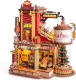 ROBOTIME Gift Factory 3D Puzzle Wooden Model Kits For Adults DIY Retro Vintage Toy Production Construction Craft Kit Luminous Factory With Music Lights And 5 Elves For Kids Teens Adults - Image 6