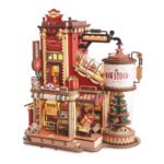 ROBOTIME Gift Factory 3D Puzzle Wooden Model Kits For Adults DIY Retro Vintage Toy Production Construction Craft Kit Luminous Factory With Music Lights And 5 Elves For Kids Teens Adults - Image 8