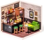 ROBOTIME DIY Miniature House Kit, Dollhouse Model Building Craft Kit With LED For Adults And Kids, Birthday Gift - Bar DW012 - Image 8