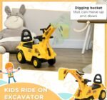 3-in-1 Ride On Excavator Digger Scooter & Pulling Cart, Construction Pretend Play Toy For Kids - Image 6