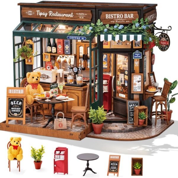 Rolife DIY Miniature House Kit Model Kits For Adults To Build Home Desk Bookshelf Decoration Tipsy Restaurant Craft Kits Hobbies For Adults Gift Idea For Girls Boys Kids
