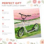 Toddler Scooter, White, Adjustable Handlebar, Kick Scooter For Kids 5,Dual Brakes, Inflatable Wheels - Image 4