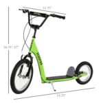 Youth Scooter With Adjustable Handlebar, Front And Rear Dual Brakes & Inflatable Wheels, For Kids 5 Green - Image 2