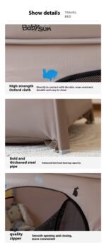 Lightweight Aluminum Tube Fence Bed Baby Game Bed Foldable Storage - Image 8