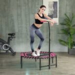 45 Rebounder Trampoline For Adults, Quiet Bungee Rebounder With LED Lights And Adjustable Handle, Pink - Image 2