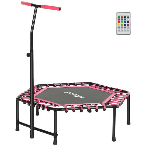 45 Rebounder Trampoline For Adults, Quiet Bungee Rebounder With LED Lights And Adjustable Handle, Pink