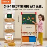 Art Easel For Kids, 3-in-1 Wooden Double-Sided Kid's Art Easel With Magnetic Whiteboard, Chalkboard, Paper Roll, Adjustable Standing Drawing Board With Painting Accessories, Storage For Boy Girl - Image 2