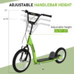 Youth Scooter With Adjustable Handlebar, Front And Rear Dual Brakes & Inflatable Wheels, For Kids 5 Green - Image 6