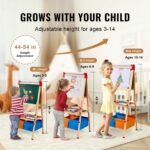 Art Easel For Kids, 3-in-1 Wooden Double-Sided Kid's Art Easel With Magnetic Whiteboard, Chalkboard, Paper Roll, Adjustable Standing Drawing Board With Painting Accessories, Storage For Boy Girl - Image 8