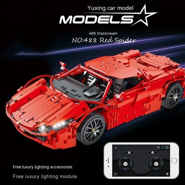 Red Spider Sports Car Electric APP Double Remote Control Small Particle Building Block Toy