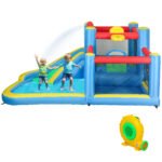 Inflatable Water Slide Bounce House W 550W Blower, Large Trampoline, Splash Pool, Basketball Hoop, Dart Board