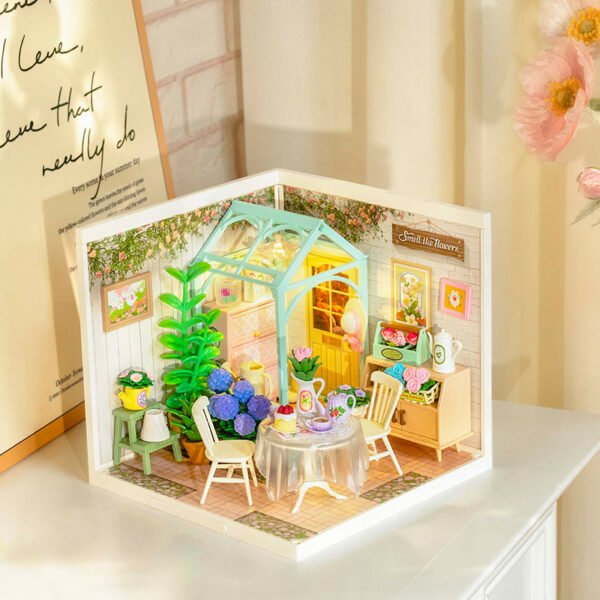 ROBOTIME DIY Miniature House Kit Dollhouse Model Building Craft Kit Birthday Creative Gifts For Adults Kids Girls Boys Blooming Tea Garden