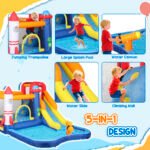 5 In 1 Inflatable Bounce House, Water Slide With 550W Blower, Splash Pool, Trampoline, Climbing Wall, Cannon - Image 2