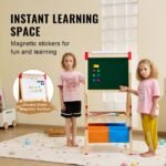 Art Easel For Kids, 3-in-1 Wooden Double-Sided Kid's Art Easel With Magnetic Whiteboard, Chalkboard, Paper Roll, Adjustable Standing Drawing Board With Painting Accessories, Storage For Boy Girl - Image 10